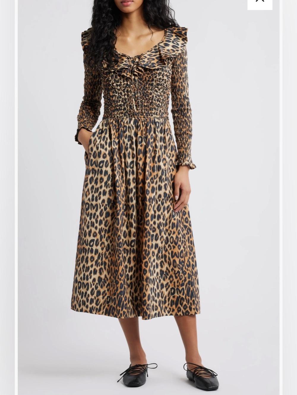 Damson Madder Leopard Print Smocked Organic Cotton Dress Brown Black Size 6